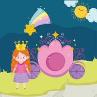 Prinzessin Märchen Cartoon Mädchen mit Kronenwagen Sternschnuppe Himmel vektor