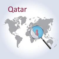 vergrößert Karte Katar mit das Flagge von Katar Erweiterung von Karten, Vektor Kunst