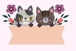 söta katter kattdjur med blommor banner, sällskapsdjur tecknad vektor