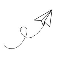 Papierflieger mit lange Strich Linie isoliert im Weiß vektor