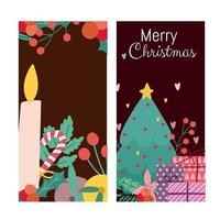 Frohe Weihnachten Kerze Baum Geschenke und Zweige Banner vektor