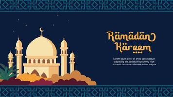 Vektor Illustration von Ramadan kareem Hintergrund mit Moschee und Kalligraphie. geeignet zum Gruß Karten, Plakate und Banner.