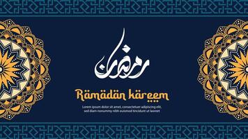 Ramadan kareem Gruß Karte oder Poster Vorlage mit Mandala und Kalligraphie. Vektor Illustration