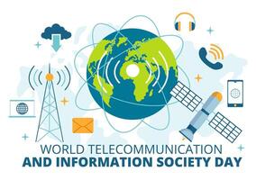 Welt Telekommunikation und Information Gesellschaft Tag Vektor Illustration auf kann 17 mit Kommunikation Netzwerk über Erde Globus im eben Hintergrund