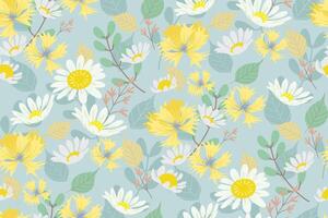 blommig sömlös mönster vit daisy blommor och gul blåklint vild blomma mönster för vår sommar. vektor illustration.