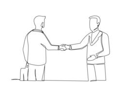 Einzeilige Zeichnung von Geschäftsleuten, die seinem Geschäftspartner den Handschlag geben. tolle Teamarbeit. Business-Deal-Konzept mit durchgehender Linienzeichnung im Stil der Vektorgrafik vektor