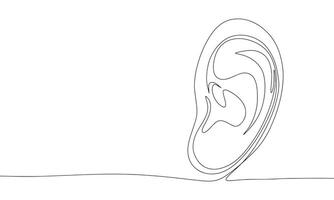 einer Linie kontinuierlich Mensch Ohr. Linie Kunst Mensch Ohr isoliert auf Weiß Hintergrund. Hand gezeichnet Vektor Kunst.