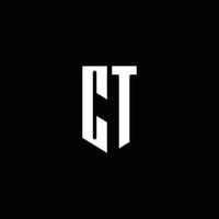 ct-Logo-Monogramm mit Emblem-Stil auf schwarzem Hintergrund isoliert vektor
