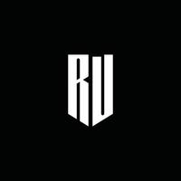 ru-Logo-Monogramm mit Emblem-Stil auf schwarzem Hintergrund isoliert vektor
