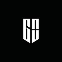 Go-Logo-Monogramm mit Emblem-Stil auf schwarzem Hintergrund isoliert