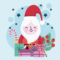 Frohe Weihnachten süße Weihnachtsgeschenkboxen Süßigkeiten und Stechpalmenbeere vektor
