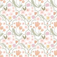 Damast Hand gezeichnet Hintergrund. Ostern Pastell- Hase Hase und winzig Blumen Muster. Vektor Blumen- Frühling Design, wiederholen Hintergrund, süß drucken, Hintergrund. Beige Wiese Blumen Illustration. rustikal Stil