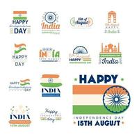 Indien självständighetsdagen banners ikonen bunt vektor