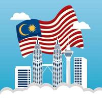 malaysiens flagga och byggnader vektor