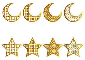 samling av måne och stjärnor med arabiskt guldmönster med färggradering vektor