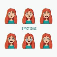 eine Reihe von Mädchen mit unterschiedlichen Emotionen. vektor