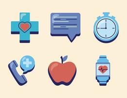 sechs Gesundheits-App-Symbole vektor