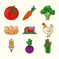 nio färska jordbruksprodukter vektor