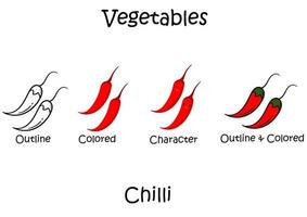 samling av chili -grönsaksillustrationer vektor