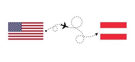 Flug und Reise von den USA nach Österreich mit dem Reisekonzept des Passagierflugzeugs vektor