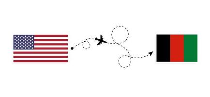 Flug und Reise von den USA nach Afghanistan mit dem Reisekonzept für Passagierflugzeuge vektor