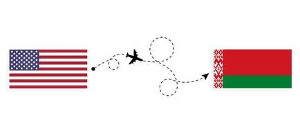 Flug und Reise von den USA nach Weißrussland mit dem Reisekonzept für Passagierflugzeuge vektor