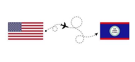 Flug und Reise von den USA nach Belize mit dem Reisekonzept für Passagierflugzeuge vektor