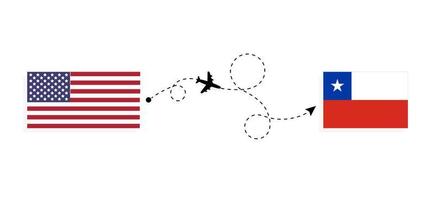 Flug und Reise von den USA nach Chile mit dem Reisekonzept für Passagierflugzeuge vektor