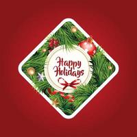 Feiertagsweihnachtskranz mit roter Schleife und Band. verzierter Kranz aus Tannenzweigen realistische Optik, mit Beeren-, Stern- und Perlenverzierungen vektor