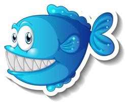 tecknad fisk med stora tänder tecknad klistermärke vektor