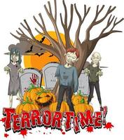 terror tid word banner med zombies för halloween vektor