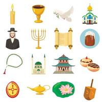 Religion Icons Set, Cartoon-Stil vektor