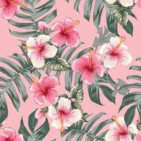 sömlös blommönster rosa hibiskusblommor på isolerad mörkrosa pastellbakgrund. vektor illustration akvarell handritning. för tygtryck designtextur