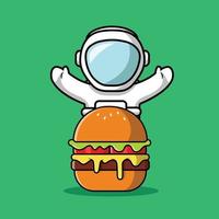 gullig astronaut med burger illustration vektor