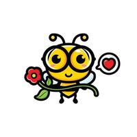 söt bi som håller en vacker blomma vektor