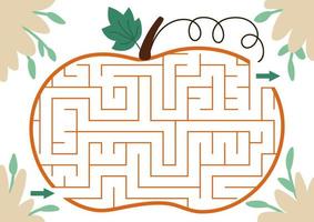 Thanksgiving Day Labyrinth für Kinder. druckbare Aktivität im Herbst oder Halloween-Urlaub im Vorschulalter. fallen geometrisches Labyrinth-Spiel oder Puzzle wie Kürbis geformt. Ernte-Themenseite für Kinder vektor