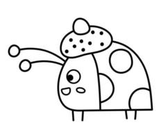 Vektor-Schwarz-Weiß-Marienkäfer in warmem Hut. lustige Waldmarienkäfer Liniensymbol mit Baumzweig. süße Herbstwald- oder Garteninsekten-Umrissillustration für Kinderdesign, Druck, Schreibwaren vektor