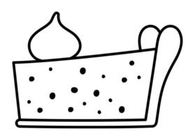 Vektor traditionelle Thanksgiving-Schwarz-Weiß-Kürbiskuchen-Stück-Seitenansicht. Herbstlinie Dessert isoliert auf weißem Hintergrund. niedliche Linie Illustration des Herbsturlaubsessens mit Sahne.