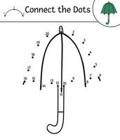 vektor höst prick-till-prick och färgaktivitet med söt paraply. höstsäsong koppla ihop prickspelet. rolig målarbok för barn med regnsköld.