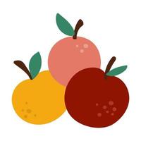 Vektor süße Äpfel Haufen mit Blättern. Herbstfrucht-Symbol. lustige flache Artillustration lokalisiert auf weißem Hintergrund. Garten oder Bauernhof Ernte Clipart