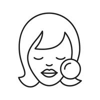 lineares Symbol für Make-up. dünne Linie Abbildung. Gesicht der Frau mit Make-up-Schwamm. Kosmetik entfernen. Kontursymbol. Vektor isolierte Umrisszeichnung