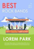 beste Rockbands-Broschürenvorlage. Musikkonzert im Park Flyer, Broschüre, Broschürenkonzept mit flachen Illustrationen. Vektorseitenlayout für das Magazin. Werbeeinladung mit Textraum vektor