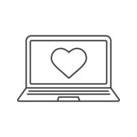 bärbar dator som knapp linjär ikon. tunn linje illustration. bärbar dator med hjärtformad kontursymbol. vektor isolerade konturritning