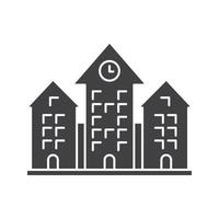 rådhuset glyph ikon. byggnad med klocka. silhuett symbol. skola, högskola, universitet. negativt utrymme. vektor isolerade illustration