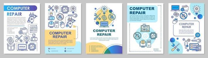 dator reparation broschyr mall layout. operativsystem installera om. flygblad, häfte, broschyrutskrift med linjära illustrationer. vektor sidlayouter för årsrapporter, reklamaffischer