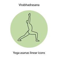 virabhadrasana yoga position linjär ikon. tunn linje illustration. yoga asana kontursymbol. vektor isolerade konturritning