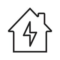 lineares Symbol für die Elektrifizierung des Hauses. dünne Linie Abbildung. Haus mit Blitz im Inneren. Kontursymbol. Vektor isolierte Umrisszeichnung