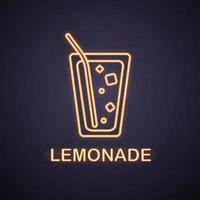 Limonade Neonlicht-Symbol. Café leuchtendes Zeichen. Sodaglas mit Strohhalm und Eiswürfeln. isolierte Vektorgrafik vektor