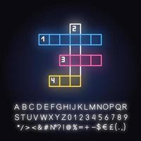 Kreuzworträtsel-Symbol für Neonlicht. Wörter Rätsel. Quiz. geistige Übung. Herausforderung. Wissen, Intelligenztest. Rätsel. leuchtendes Schild mit Alphabet, Zahlen und Symbolen. isolierte Vektorgrafik vektor