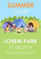 Vorlage für die Sommercamp-Broschüre. Outdoor-Freizeitflyer, Broschüre, Broschürenkonzept mit flachen Illustrationen. Vektorseitenlayout für das Magazin. Werbeeinladung für Urlaubswanderungen mit Textraum vektor